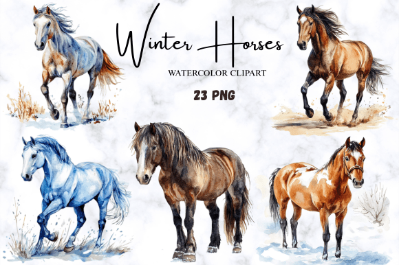 Download Watercolor Winter Horses Clipart Pack - Clipart pack Collection