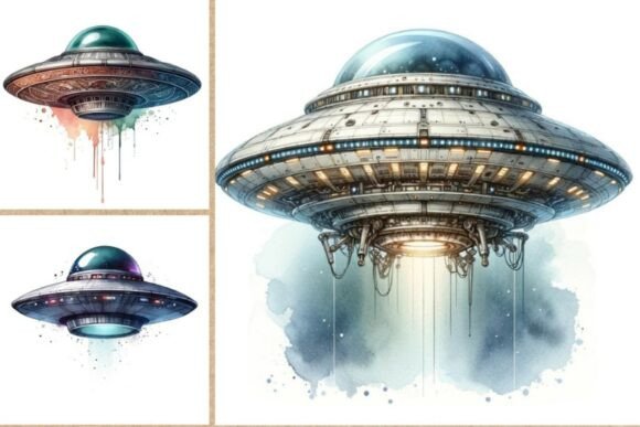 Download Watercolor UFO Clipart Pack | 12 JPG - Clipart pack Collection
