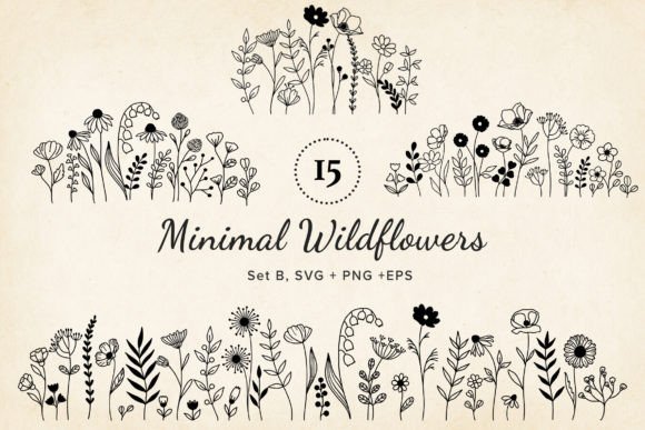 Download 15 Handdrawn Wildflower Arrangements SVG - Wildflower Collection