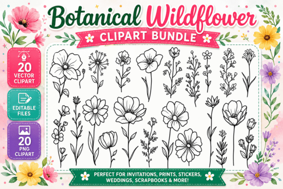 Download Botanical Wildflower Digital Clipart PNG - Wildflower Collection