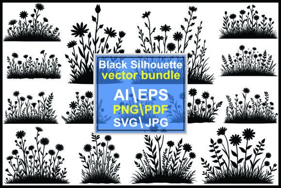 Download Silhouette of Grass and Wildflowers Set - Wildflower Collection