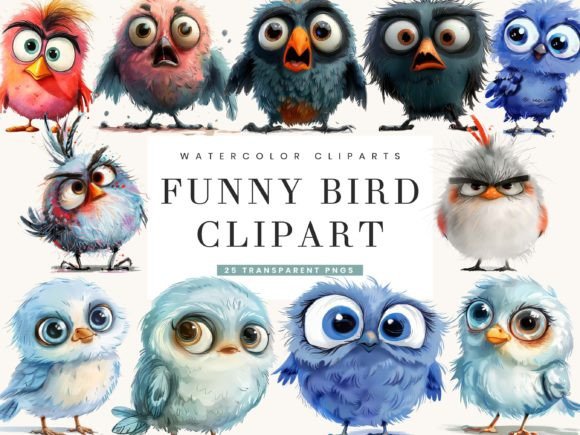 Download Watercolor Funny Bird Clipart Bundle - Bird clipart Collection