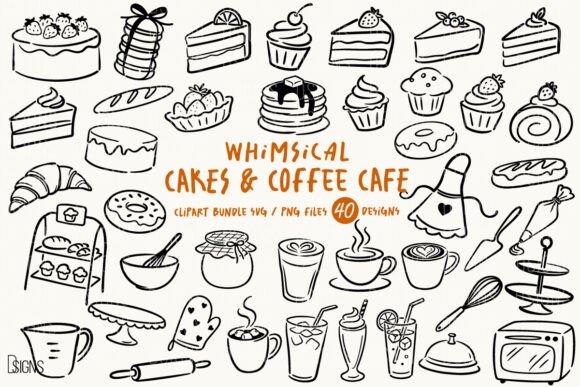 Download Cakes &amp; Coffee SVG PNG Hand-Drawn Bundle - Cakes Collection