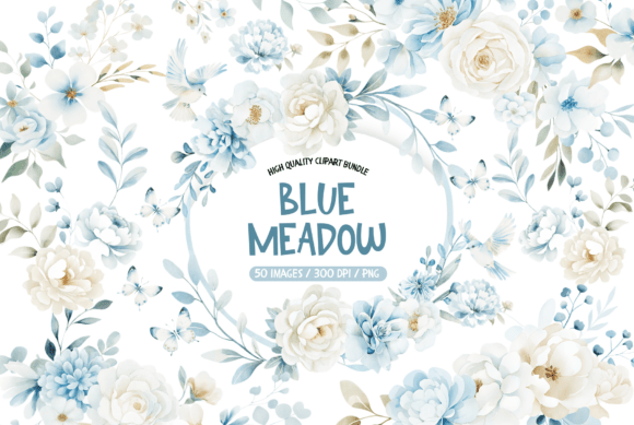 Download Blue Meadow Wildflower Clipart Set - Premium Bundle