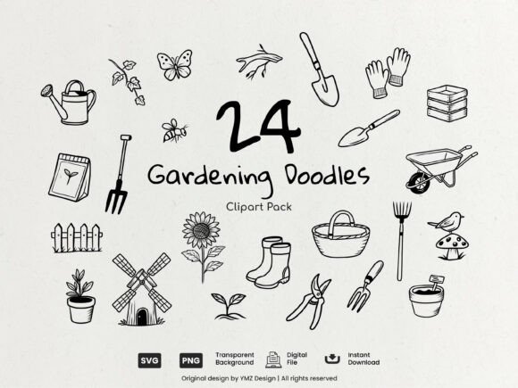 Download Gardening Doodles Clipart Pack SVG PNG - Clipart pack Collection