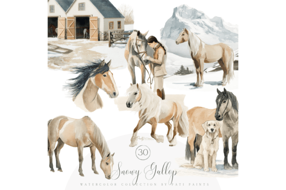 Download Watercolor Winter Horses Clipart Pack - Clipart pack Collection