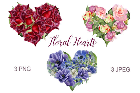 Download Floral Hearts. Watercolor Flower Clipart - Heart Collection