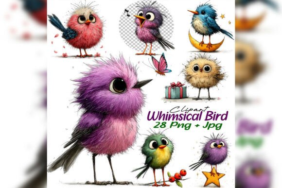 Download Whimsical Bird Clipart PNG Watercolor Se - Bird clipart Collection